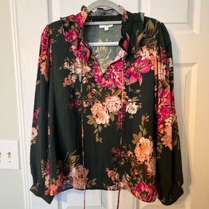 Elegant Floral V-Neck Blouse